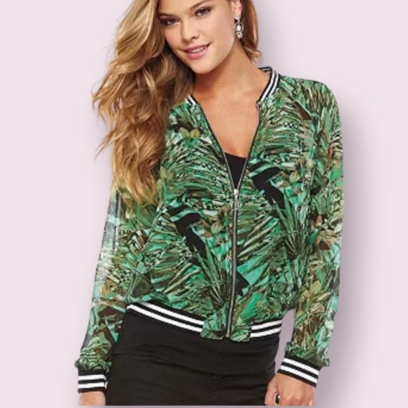 Juicy Couture Jackets & Blazers - Juicy Couture Green Tropical Print Bomber Jacket like New